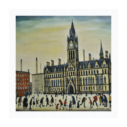 Pack of 6 Blank Lowry Style Art Greeting Cards - Manchester Town Hall Design - 350gsm Card with Kraft Envelopes