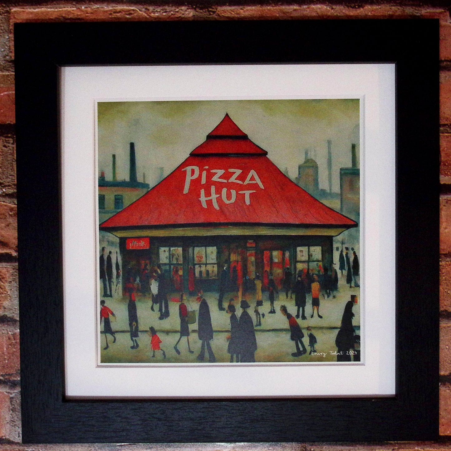 Pizza Hut - Giclée Art Print 21cm Square. Tasty Image in the Style Of LS Lowry. Ideal Gift.