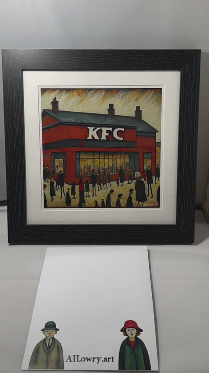 KFC - Kentucky Fried Chicken - Giclée Art Print 21cm Square. Quirky Image in the Style Of LS Lowry