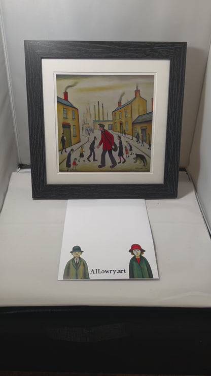 A Postman's Round Giclée Art Print 21cm Square. Lovely Image in the Style Of LS Lowry