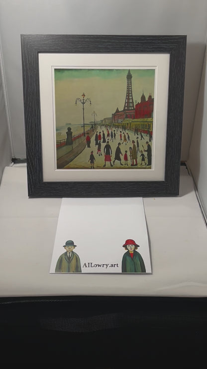 Blackpool Front Giclée Art Print 21cm Square. Enchanting Image in the Style Of LS Lowry