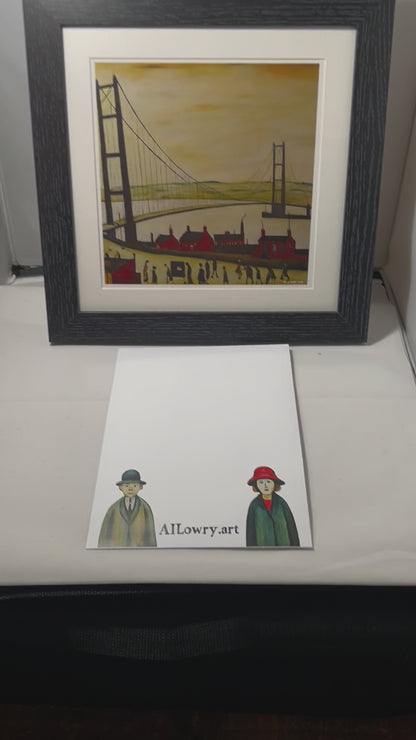 Pont Humber - Impression d'art giclée 21 cm carré. Image à couper le souffle dans le style de LS Lowry 