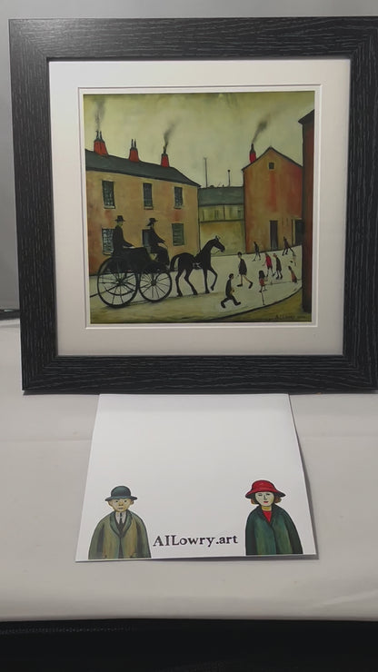 Horsedrawn Carriage - Giclée Art Print 21cm Square. Endearing Image in the Style Of LS Lowry