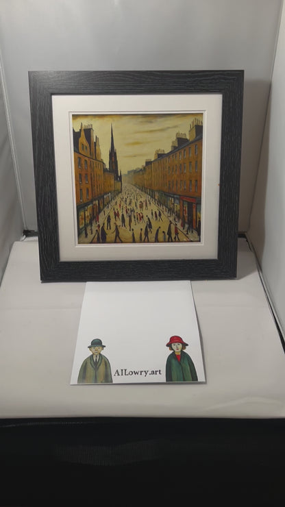 Le Royal Mile, Édimbourg - Impression d'art giclée 21 cm carré. Superbe image dans le style de LS Lowry 