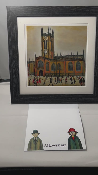 Manchester Cathedral - Giclée Art Print 21cm Square. Graceful Image in the Style Of LS Lowry