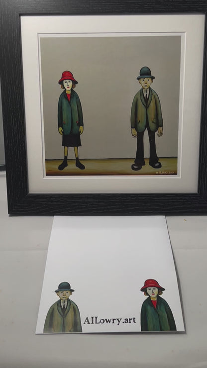 A Couple - Giclée Art Print 21cm Square. Fun Image in the Style Of LS Lowry. Ideal Gift.