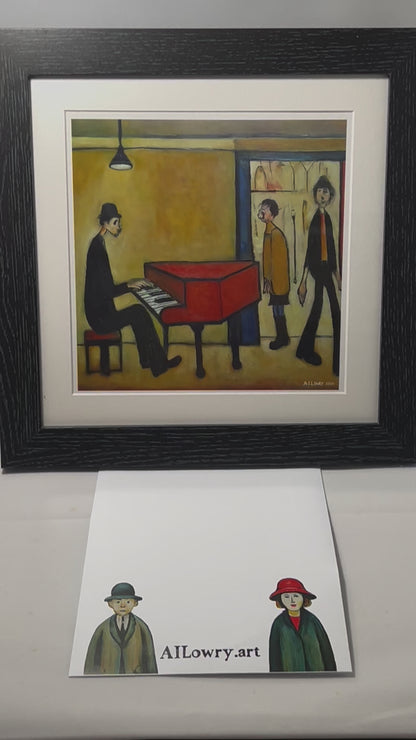 Piano Man - Giclée Art Print 21cm Square. Entertaining Image in the Style Of LS Lowry