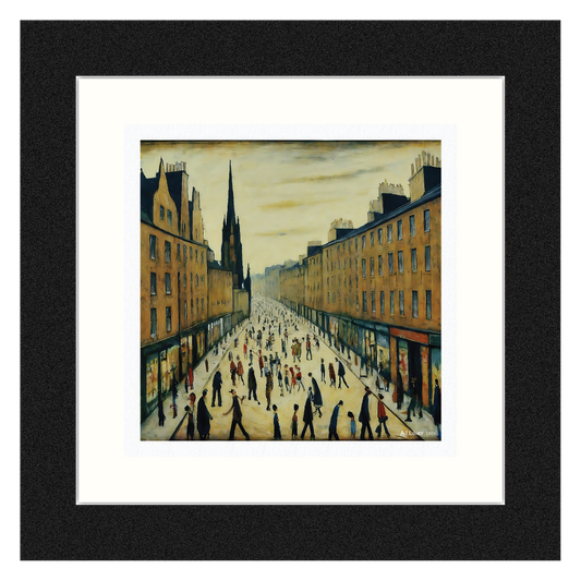 The Royal Mile, Edinburgh - Giclée Art Print 21cm Square. Stunning Image in the Style Of LS Lowry