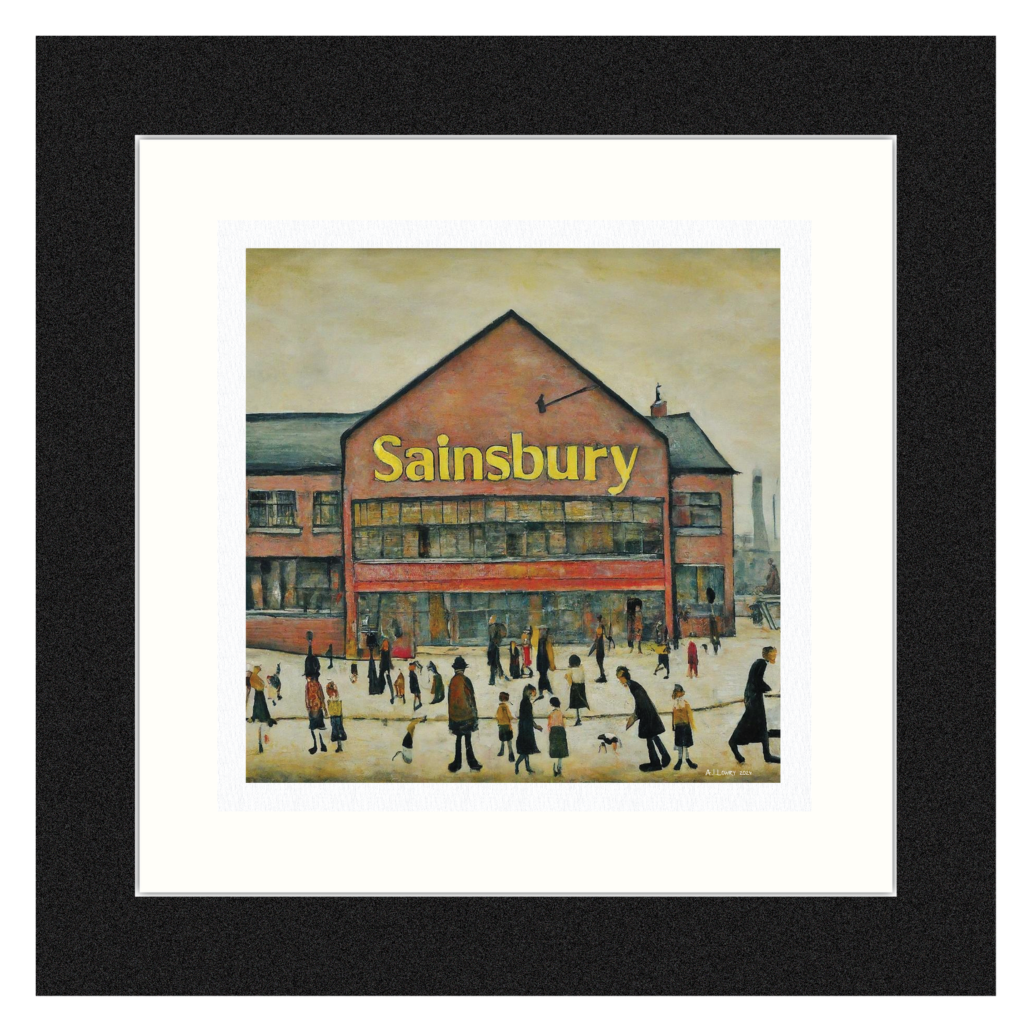 Sainsbury's - Giclée Art Print 21cm Square. Fabulous Image in the Style Of LS Lowry. Ideal Gift.