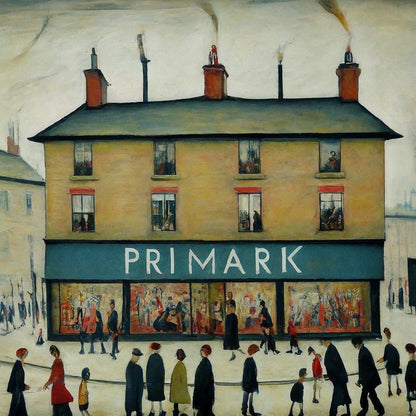 Primark - Giclée Art Print 21cm Square. Stylish Image in the Style Of LS Lowry. Ideal Gift.