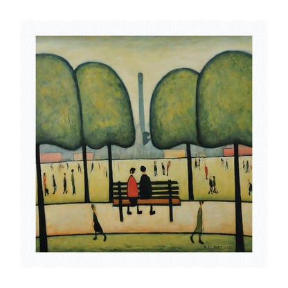 Pack of 6 Blank Lowry Style Art Greeting Cards - Sitting On A Bench Design - 350gsm Card with Kraft Envelopes