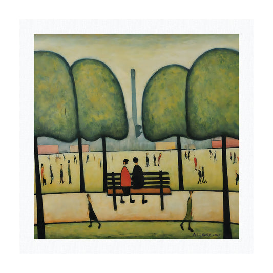 Pack of 6 Blank Lowry Style Art Greeting Cards - Sitting On A Bench Design - 350gsm Card with Kraft Envelopes