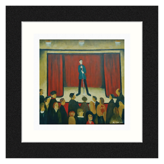 Stand Up Comedian - Giclée Art Print 21cm Square. Entertaining Image in the Style Of LS Lowry