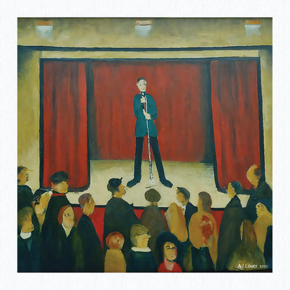 Stand Up Comedian - Giclée Art Print 21cm Square. Entertaining Image in the Style Of LS Lowry