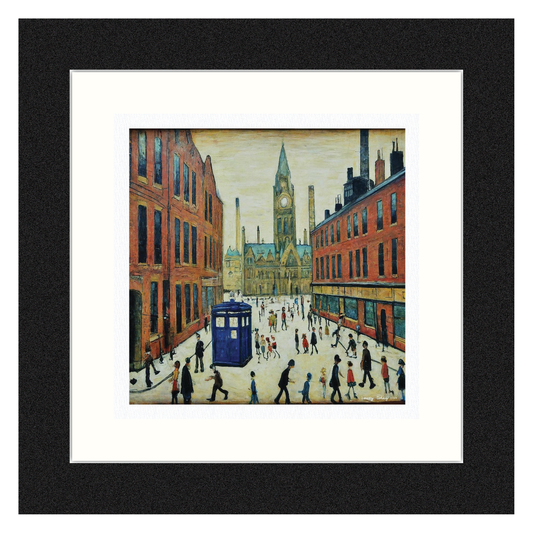 The Doctor Comes To Town - Giclée Art Print 21cm Square. Stylish Image in the Style Of LS Lowry. Ideal Gift.