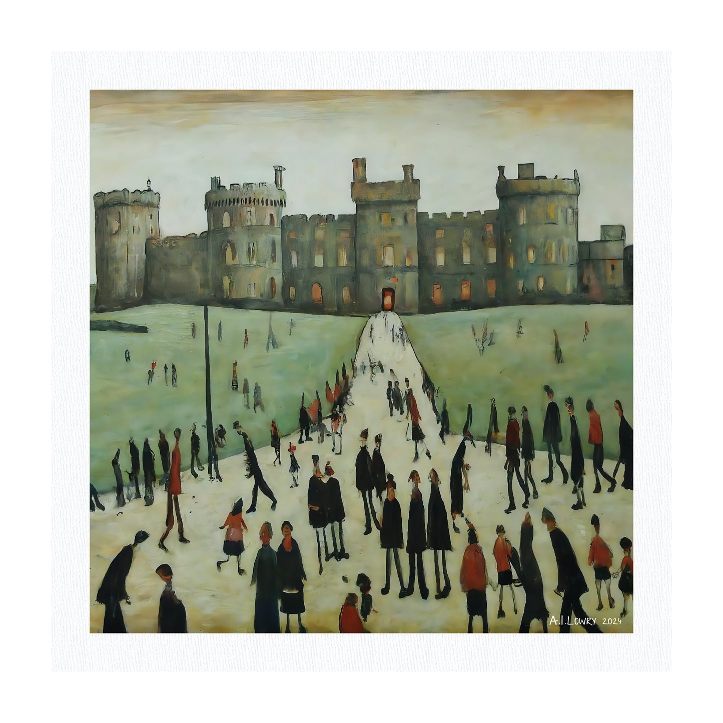 Pack of 6 Blank Lowry Style Art Greeting Cards - Windsor Castle Design - 350gsm Card with Kraft Envelopes