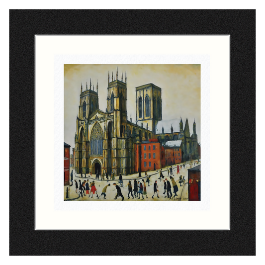 York Minster - Giclée Art Print 21cm Square. Fabulous Image in the Style Of LS Lowry